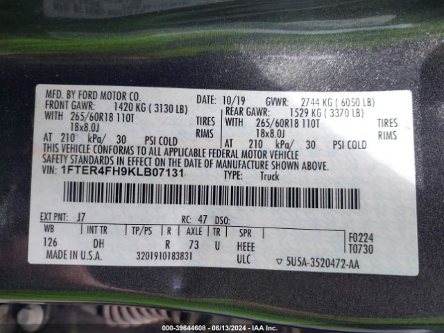 1FTER4FH9KLB07131 Ford Ranger Lariat