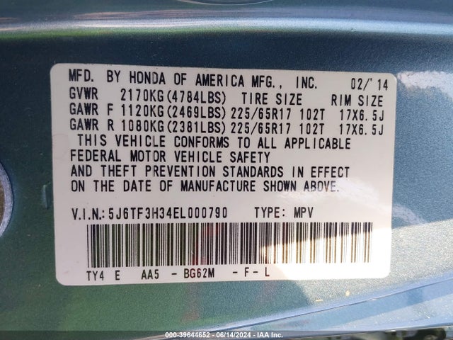 Honda Crosstour Ex 2014 5J6TF3H34EL000790 Image 9