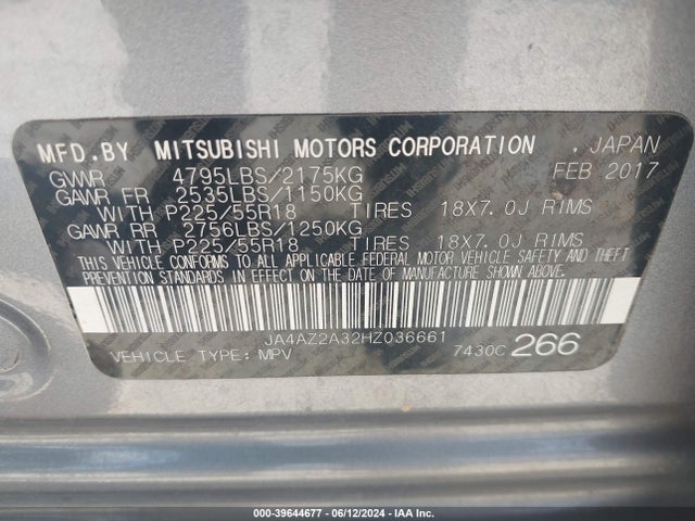 JA4AZ2A32HZ036661 Mitsubishi Outlander Es
