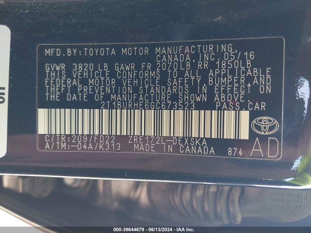 Toyota Corolla S Plus 2016 2T1BURHE6GC673523 Image 9