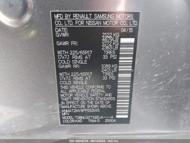 KNMAT2MV9FP553145 Nissan ROGUE SV