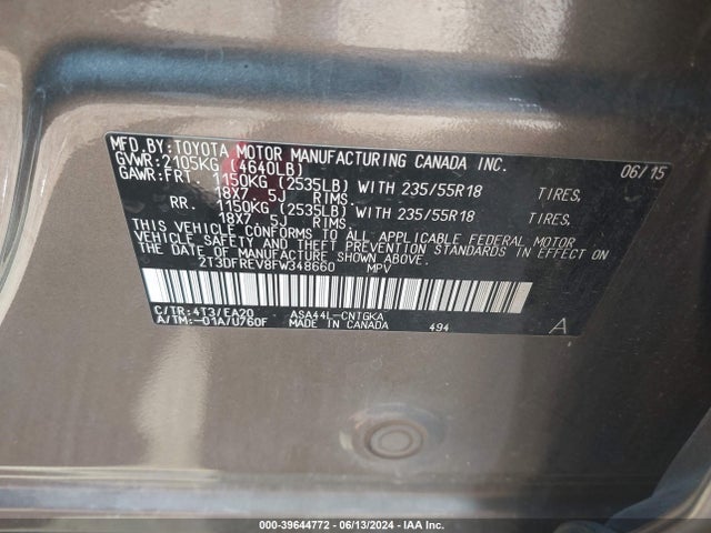Toyota Rav4 Limited 2015 2T3DFREV8FW348660 Image 9