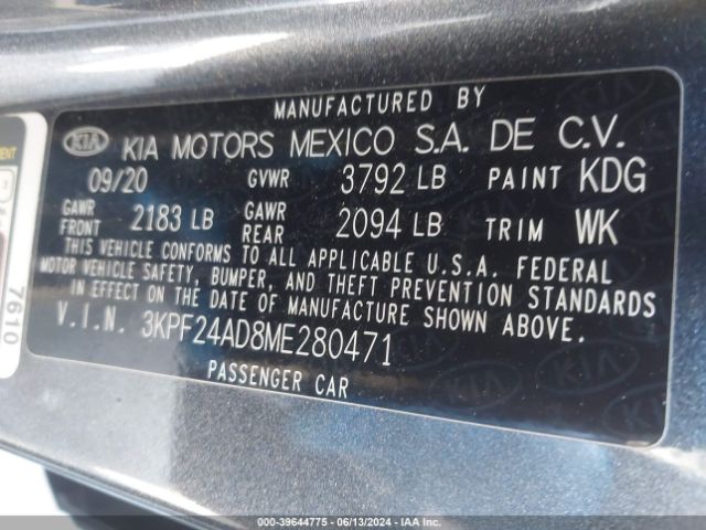 3KPF24AD8ME280471 KIA Forte Lxs