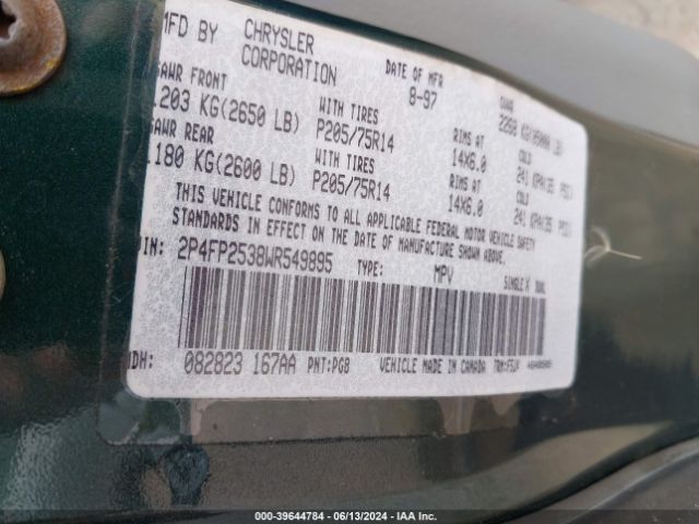1998 PLYMOUTH VOYAGER 2P4FP2538WR549895 Photo 8