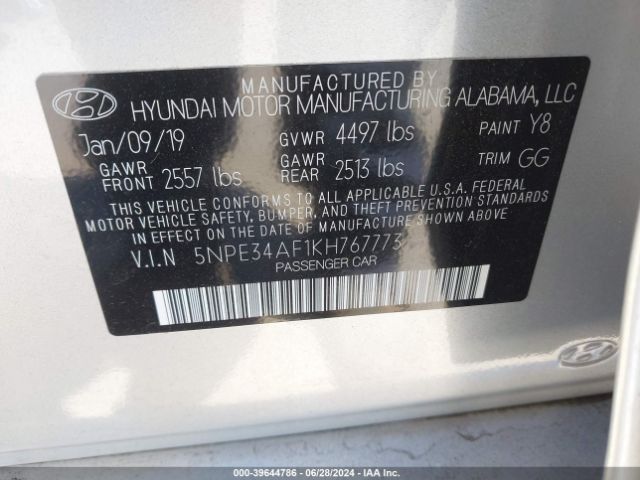 5NPE34AF1KH767773 Hyundai SONATA SEL
