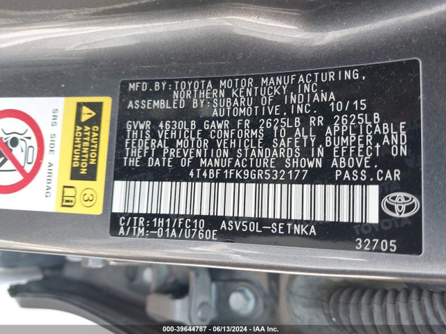 Toyota CAMRY LE 2016 4T4BF1FK9GR532177 Image 9