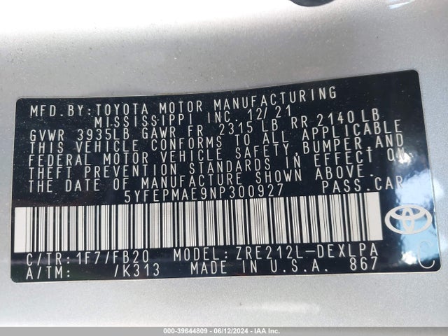 Toyota COROLLA LE 2022 5YFEPMAE9NP300927 Image 9