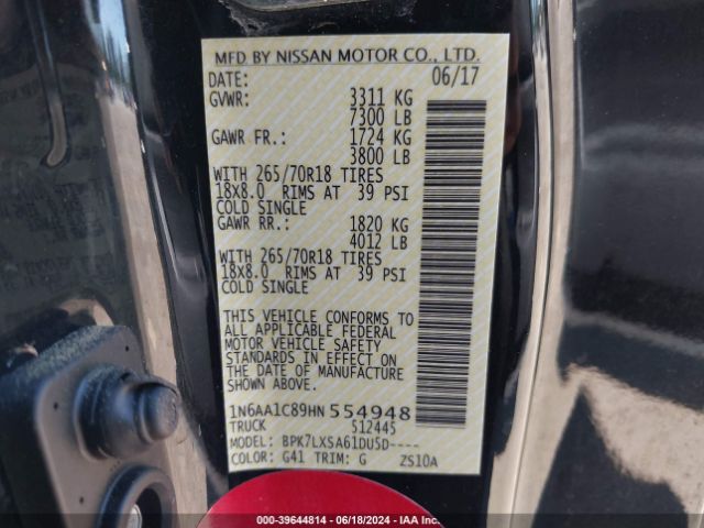 1N6AA1C89HN554948 Nissan TITAN SV