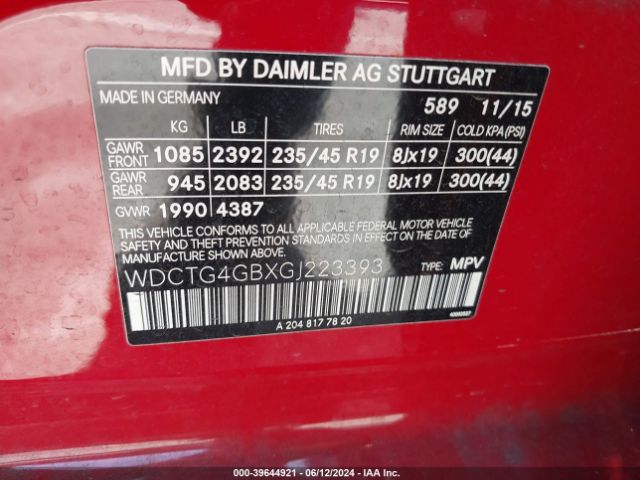 WDCTG4GBXGJ223393 Mercedes-Benz Gla 250 4matic