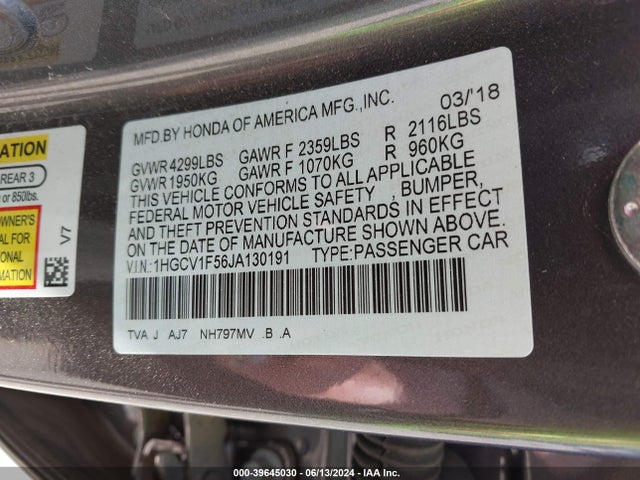 Honda Accord Ex-l 2018 1HGCV1F56JA130191 Image 9