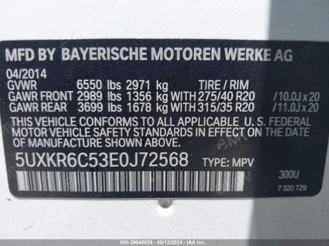 5UXKR6C53E0J72568 BMW X5 Xdrive50i