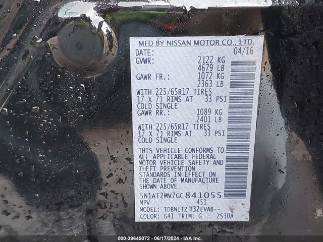 Nissan ROGUE SV 2016 5N1AT2MV7GC841055 Image 9