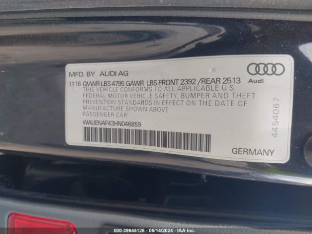 WAUENAF43HN046859 Audi A4 2.0t Premium