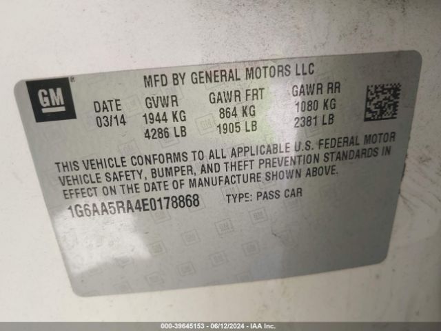 1G6AA5RA4E0178868 Cadillac Ats Standard