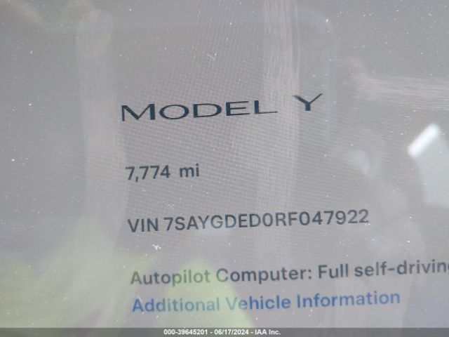 7SAYGDED0RF047922 Tesla Model Y Rwd