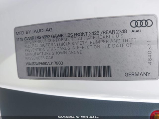 WAUSNAF59KA017800 Audi A5 45 Premium