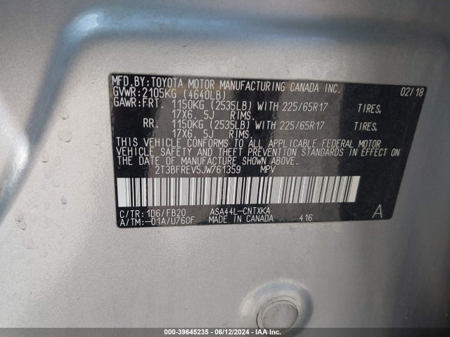 Toyota RAV4 LE 2018 2T3BFREV5JW761359 Image 9