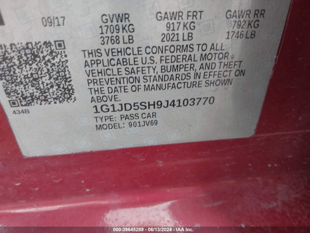Chevrolet Sonic Lt Auto 2018 1G1JD5SH9J4103770 Image 9