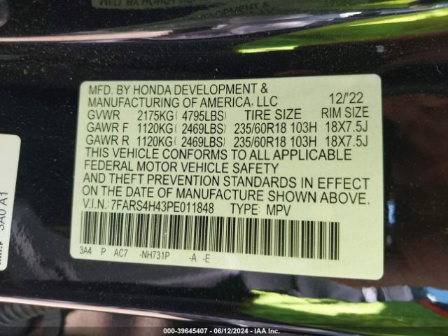 7FARS4H43PE011848 Honda Cr-v Ex Awd