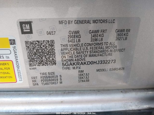 5GAKRAKD0HJ332273 Buick Enclave Convenience