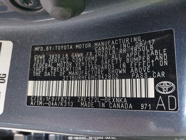 Toyota COROLLA LE 2017 2T1BURHE6HC942802 Image 9
