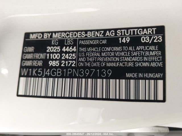 W1K5J4GB1PN397139 Mercedes-Benz Cla 250 Coupe