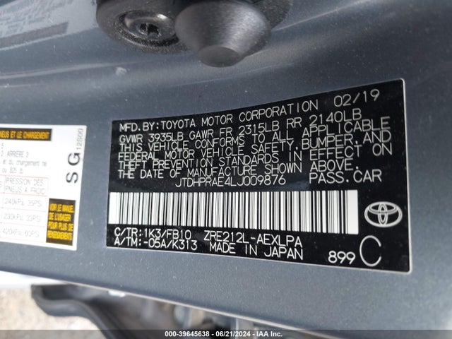 Toyota COROLLA LE 2020 JTDHPRAE4LJ009876 Image 9