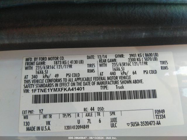 1FTNE1YMXFKA41401 Ford Transit-150
