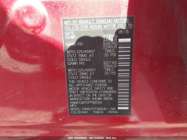 KNMAT2MT5FP565114 Nissan ROGUE S
