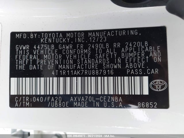 Toyota CAMRY LE 2024 4T1R11AK7RU887916 Image 9