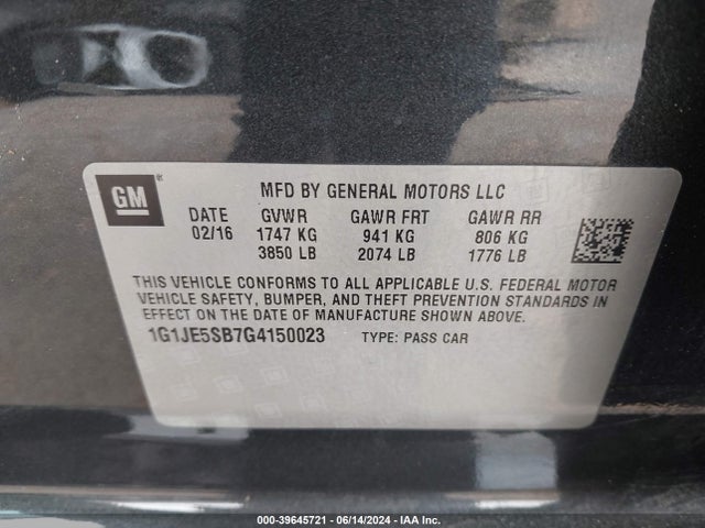 Chevrolet Sonic Ltz Auto 2016 1G1JE5SB7G4150023 Image 9