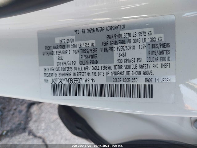 JM3TCACY7M0505607 Mazda Cx-9 Touring