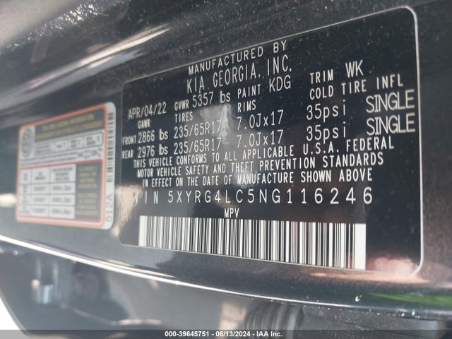KIA SORENTO LX 2022 5XYRG4LC5NG116246 Image 9