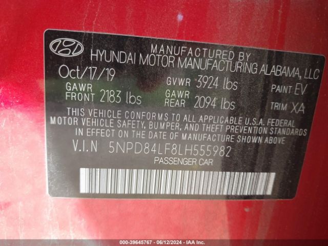 5NPD84LF8LH555982 Hyundai Elantra Limited