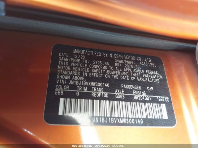JN1BJ1BVXMW300140 Nissan Rogue Sport Sv Fwd Xtronic Cvt