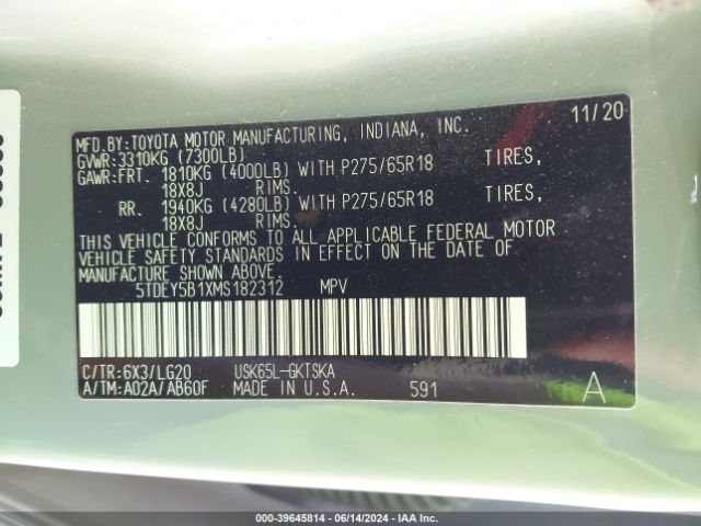 5TDEY5B1XMS182312 Toyota Sequoia Trd Pro