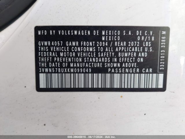3VWN57BUXKM099049 Volkswagen Jetta 1.4t S