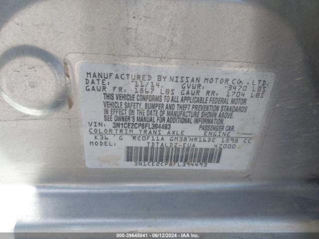 3N1CE2CP8FL394493 Nissan Versa Note S (sr)/s Plus/sl/sr/sv