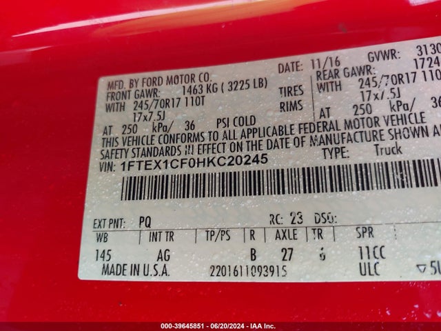 Ford F-150 Xl 2017 1FTEX1CF0HKC20245 Image 9