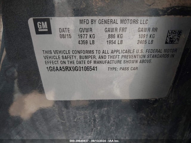 1G6AA5RX9G0106541 Cadillac Ats Standard