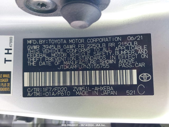 Toyota Prius Le 2022 JTDKAMFU7N3155755 Image 9