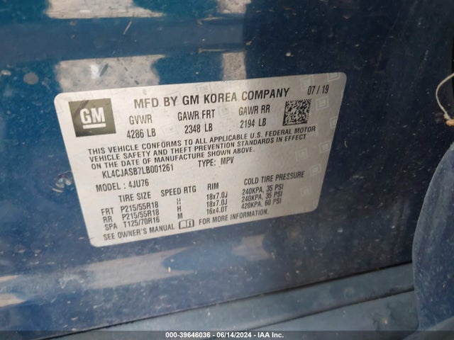 KL4CJASB7LB001261 Buick Encore Fwd Preferred