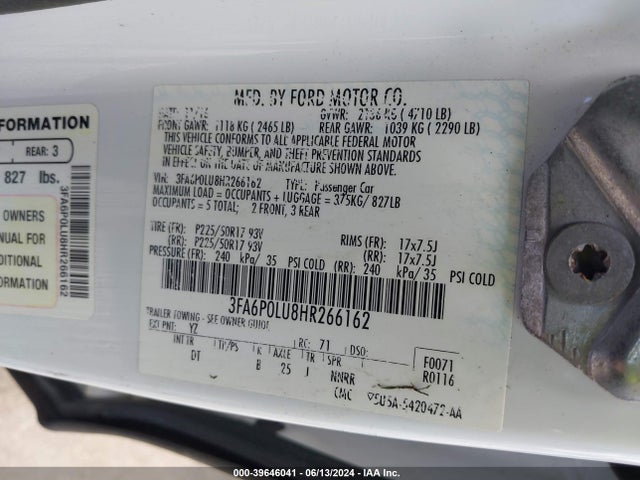 Ford Fusion Hybrid Se 2017 3FA6P0LU8HR266162 Image 9