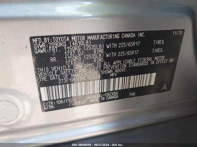 Toyota RAV4 LE 2021 2T3F1RFV2MC163668 Image 9
