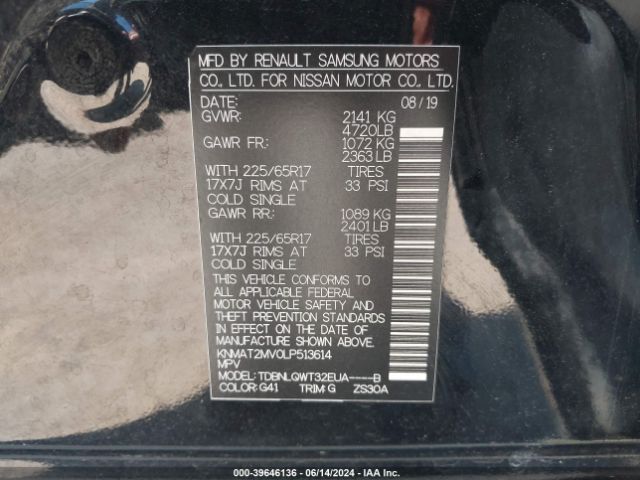 KNMAT2MV0LP513614 Nissan Rogue Sv Intelligent Awd