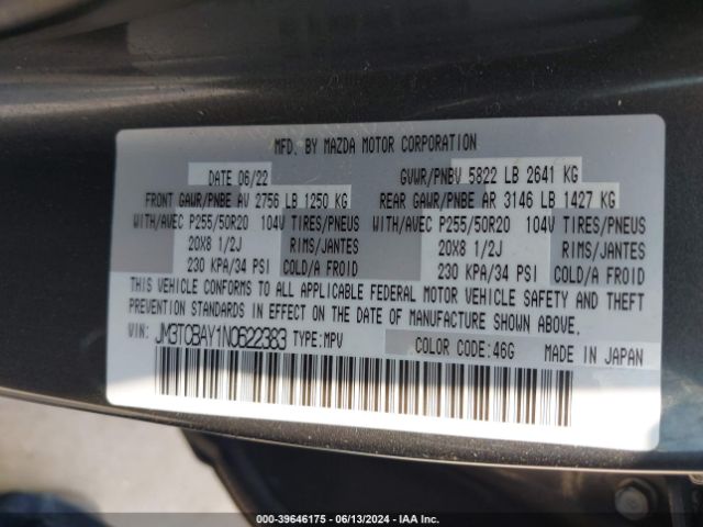 JM3TCBAY1N0622383 Mazda Cx-9 Touring Plus