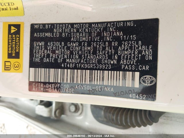 Toyota CAMRY LE 2016 4T4BF1FK9GR539923 Image 18