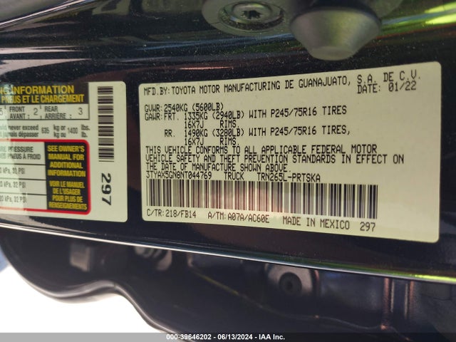 Toyota Tacoma Sr 2022 3TYAX5GN8NT044769 Image 9