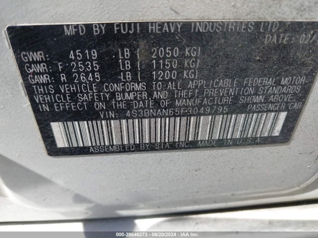 4S3BNAN65F3049795 Subaru Legacy 2.5i Limited