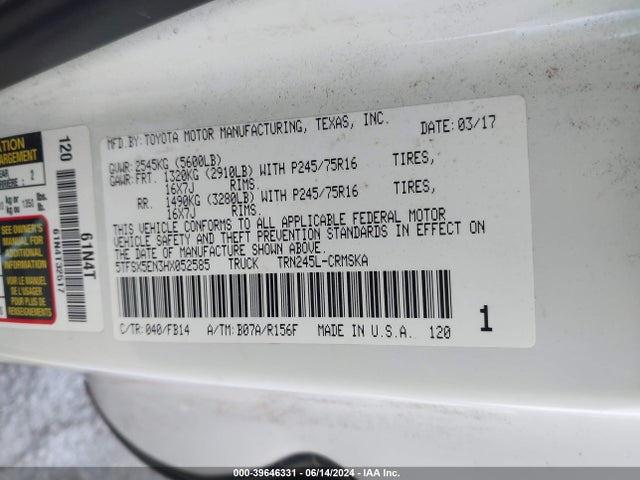 Toyota Tacoma Sr 2017 5TFSX5EN3HX052585 Image 9